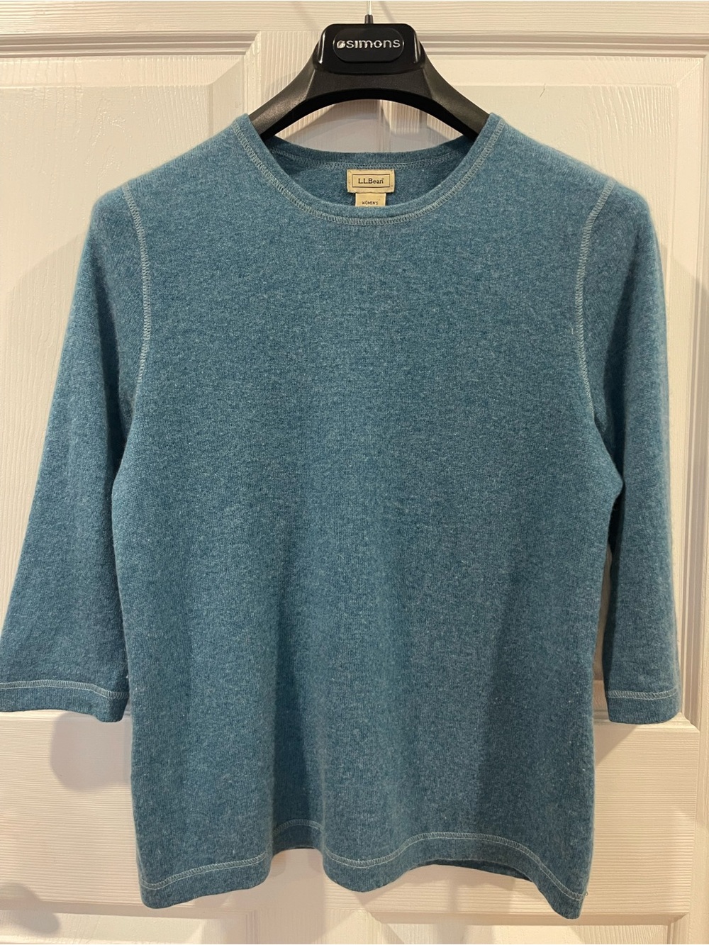 L.L.Bean Cashmere blue Crewneck Sweater 3/4 sleeves large